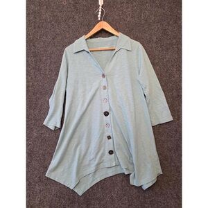 Soft Surroundings Sky Blue Asymmetrical Button-Down Shirt